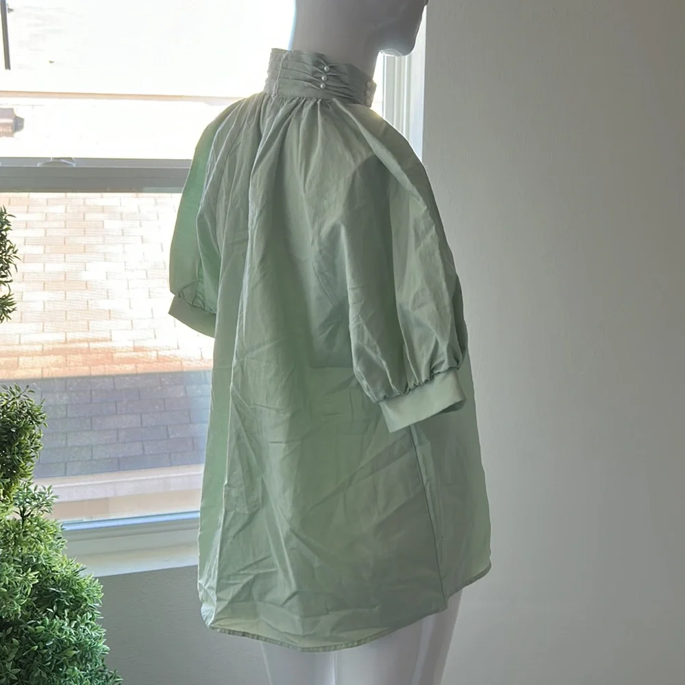 Zara Light Green Blouse with pearls 100% cotton - Picture 5 of 11